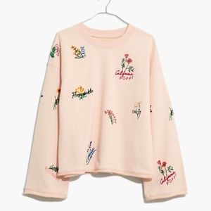 Botanical Embroidered Bell-Sleeve Sweatshirt XXS